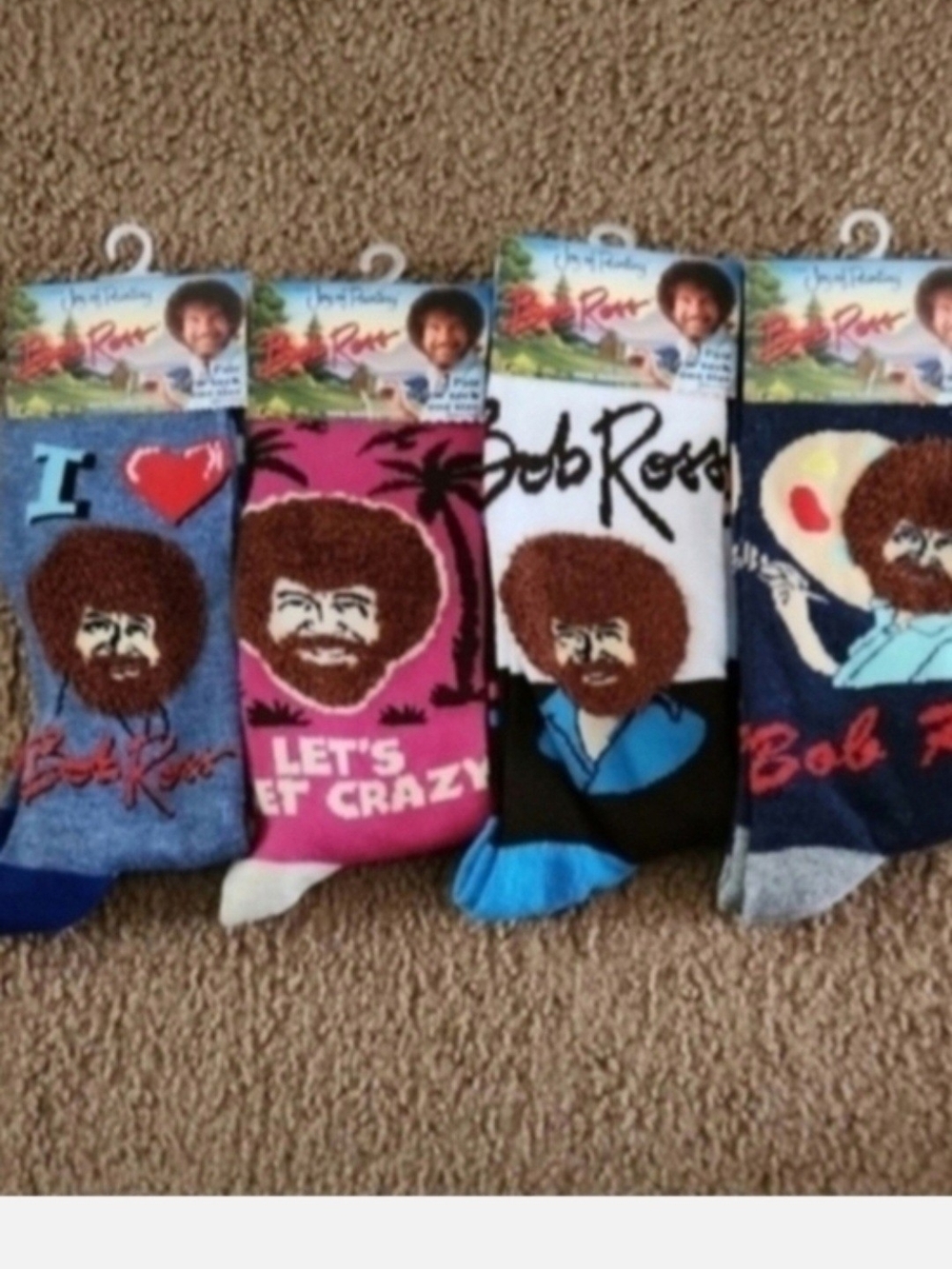 Novelty Bob Ross Crew Socks